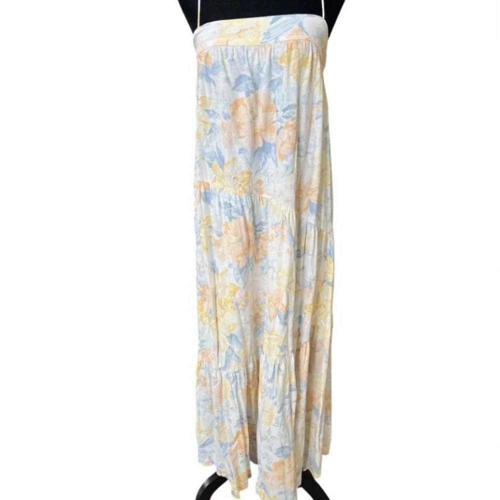 Abercrombie & Fitch Charlie linen maxi dress pastel yellow and blue size M Tall